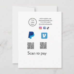 Q R-code PayPal venmo scan betalen voeg social med Notitiekaartje