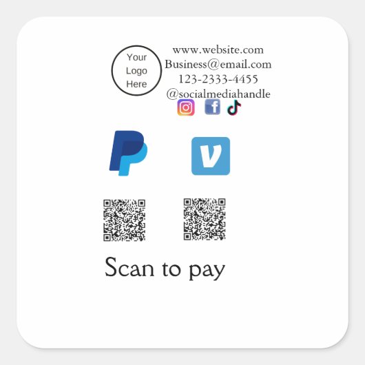 Q R-code PayPal venmo scan betalen voeg social med Vierkante Sticker (Voorkant)