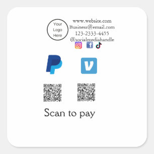Q R-code PayPal venmo scan betalen voeg social med Vierkante Sticker