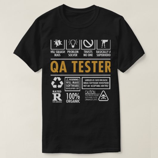 QA Tester Grappige Kwaliteitsborging Job T-shirt (Design voorkant)
