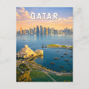 Qatar Illustratie Reis Kunst Vintage Briefkaart