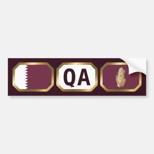 Qatar Vlag Landkaart Code Bumpersticker (Voorkant)