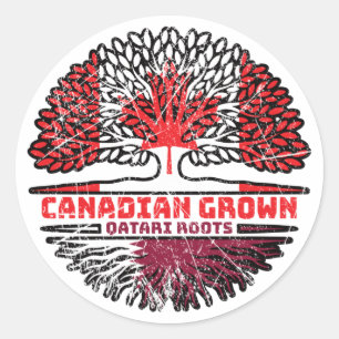 Qatari Qatar Canadian Canada Tree Roots Flag Ronde Sticker