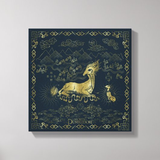 Qilin at Rest Golden Tapestry Canvas Afdruk (Voorkant)