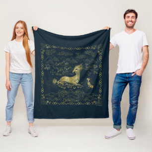 Qilin at Rest Golden Tapestry Fleece Deken