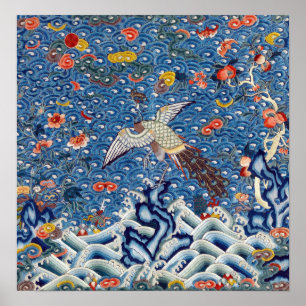 Qing Dynasty Rank Badge met Peacock Poster