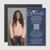 QR Afstuderen Navy Wit Foto Aankondiging Magneet (Voorkant / Achterkant)