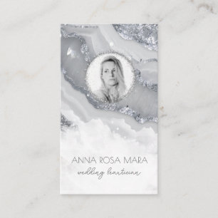 *~* QR Agaat Marmeren FOTO LOGO SILVER AP66 Grijs Visitekaartje