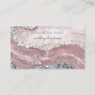 *~* QR Agaat ROZE Zilver Glitter Glam AP66 Luxe Visitekaartje