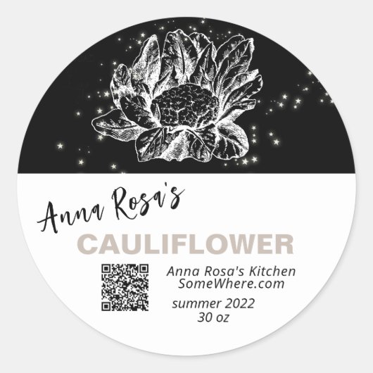 *~* QR AP30 CAULIFLOWER DEHYDRATED CANNING FREEZE RONDE STICKER (Voorkant)