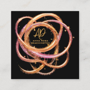 *~* QR AP65 Gouden Ringen Zwart Glitter Vierkante Visitekaartje