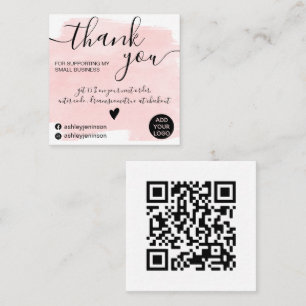 Qr borstelslag waterverf roze orde dank u vierkante visitekaartje