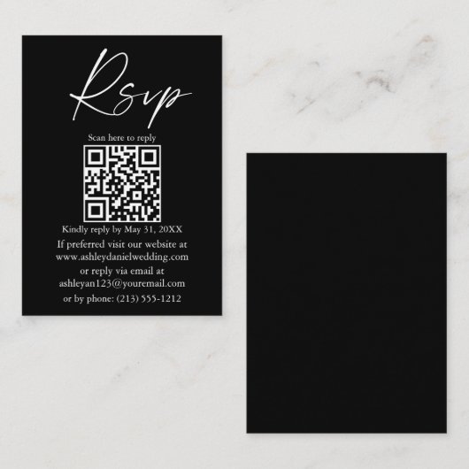 QR Calligraphy Ink Script Black RSVP Informatiekaartje (Voorkant / Achterkant)