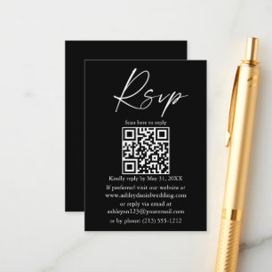 QR Calligraphy Ink Script Black RSVP Informatiekaartje