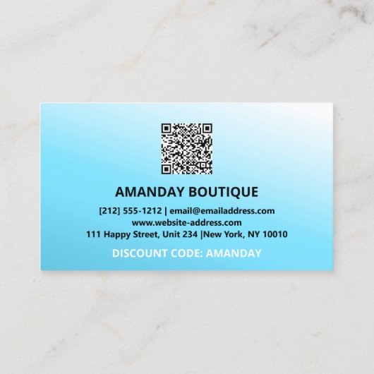 QR-CODE 20%OFF DICOUNT PROMOTIONAL INSERT BLUE VISITEKAARTJE (Achterkant)