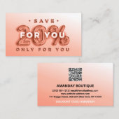 QR-CODE 20%OFF DICOUNT PROMOTIONAL INSERT ROOS VISITEKAARTJE (Voorkant / Achterkant)