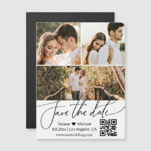 qr code 3 foto collage save the date magneet