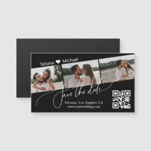 qr code 3 foto collage save the date zwarte magnee