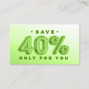 QR-CODE 40%OFF KORTING BEVORDERING GROEN VISITEKAARTJE