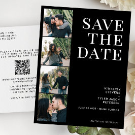 QR CODE 4 foto's typografie zwarte bruiloft Aankondigingskaart