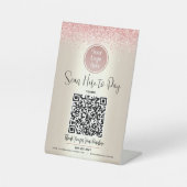 QR-code Aangepast Logo roze glitter betaal hier go Reclamebord Met Voetstuk (Voorkant)
