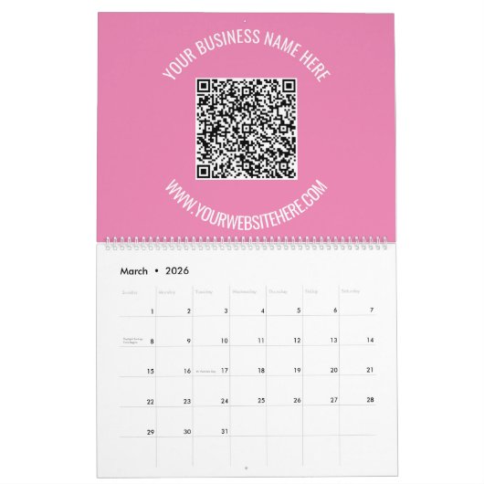 QR Code Aangepaste tekst Bedrijfskalender Uw kleur Kalender (Mar 2026)