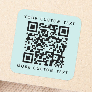 QR code aangepaste tekst boven onderaan licht aqua Vierkante Sticker