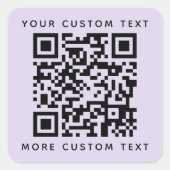 QR-code aangepaste tekst bovenaan paars licht Vierkante Sticker (Voorkant)