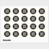 QR-code aangepaste tekst gouden gradiëntrand zwart Ronde Sticker (Vel)