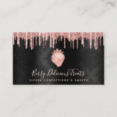 QR-code Aardbeien Roos Gold Drip Confection Black Visitekaartje (Voorkant)