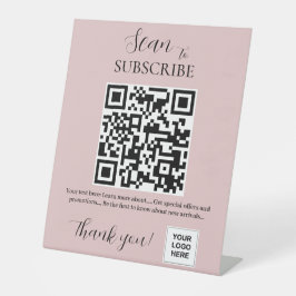 QR-code abonneren Roze blozen Reclamebord Met Voetstuk