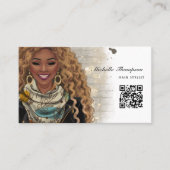 QR-code Afrikaanse Amerikaanse Haarstylist Visitekaartje (Voorkant)