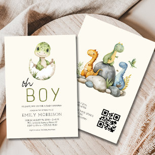 QR-code Alles in één dinosaurus Baby Boy Shower Kaart