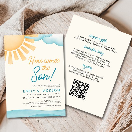 QR-code Alles in één Hier komt het Baby shower van Kaart