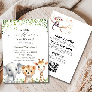 QR-code Alles in één Wild One Safari-Baby shower Kaart