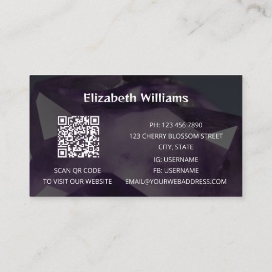 QR-code Amethyst Gem Stone Visitekaartje (Achterkant)