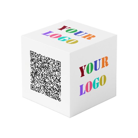 QR Code and Business Logo Promotional Cube Example (Angle devant)
