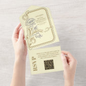 QR Code Antiek Art Nouveau bruiloft All In One Uitnodiging (Afscheurbaar)