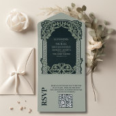 QR Code Antiek Art Nouveau bruiloft All In One Uitnodiging
