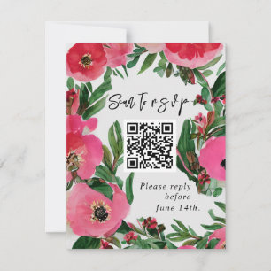 QR Code Aquarelle rose Anémone Mariage RSVP