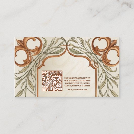 QR Code Art Nouveau Elegante Botanische bruiloft Informatiekaartje (Voorkant)