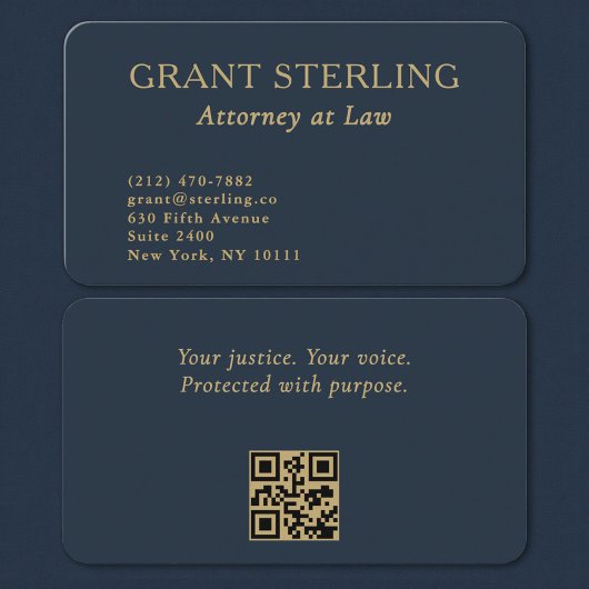 QR Code Attorney at Law Navy Blue Gold  Visitekaartje