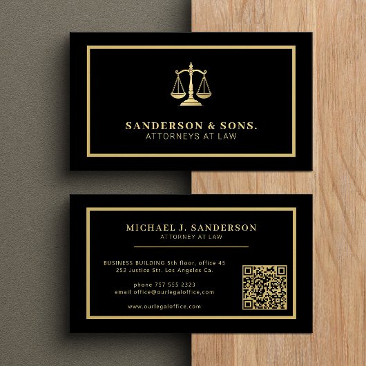 QR code attorney lawyer professional gold black Visitekaartje