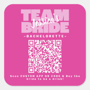 QR Code Bachelorette Koop Drank Team Bruid Roze Vierkante Sticker