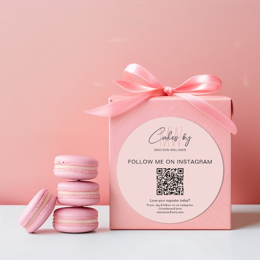 QR Code Bakery Cake Monogram Logo Pink Business Ronde Sticker