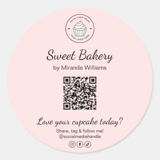 QR Code Bakery Logo Pink Business Sticker (Devant)