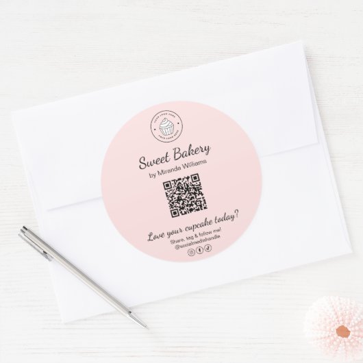 QR Code Bakery Logo Pink Business Sticker (Enveloppe)