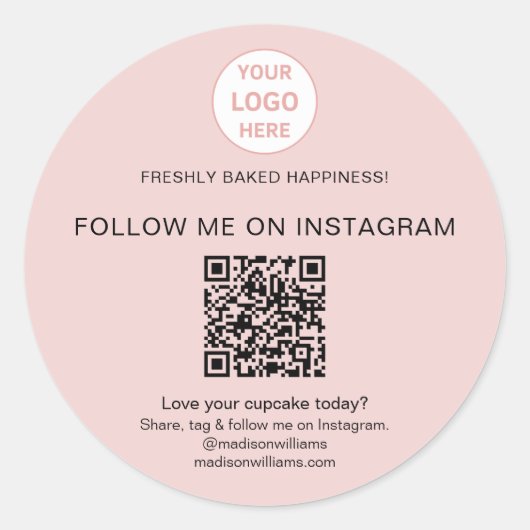QR Code Bakkerij Logo Roze Zakelijke Sticker (Voorkant)