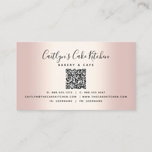 QR-code Bakkerij Roos Gold Glitter Drift Deeg Visitekaartje (Achterkant)