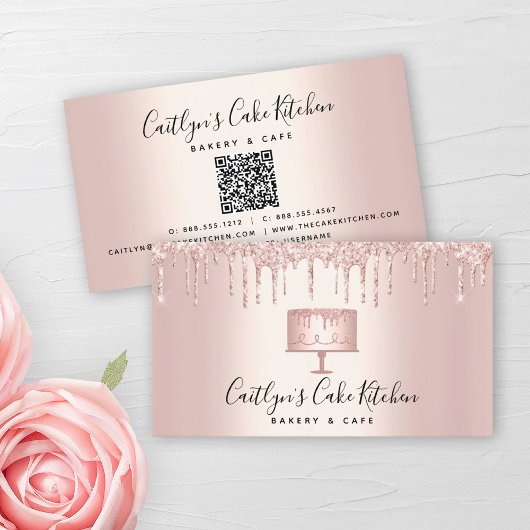 QR-code Bakkerij Roos Gold Glitter Drift Deeg Visitekaartje